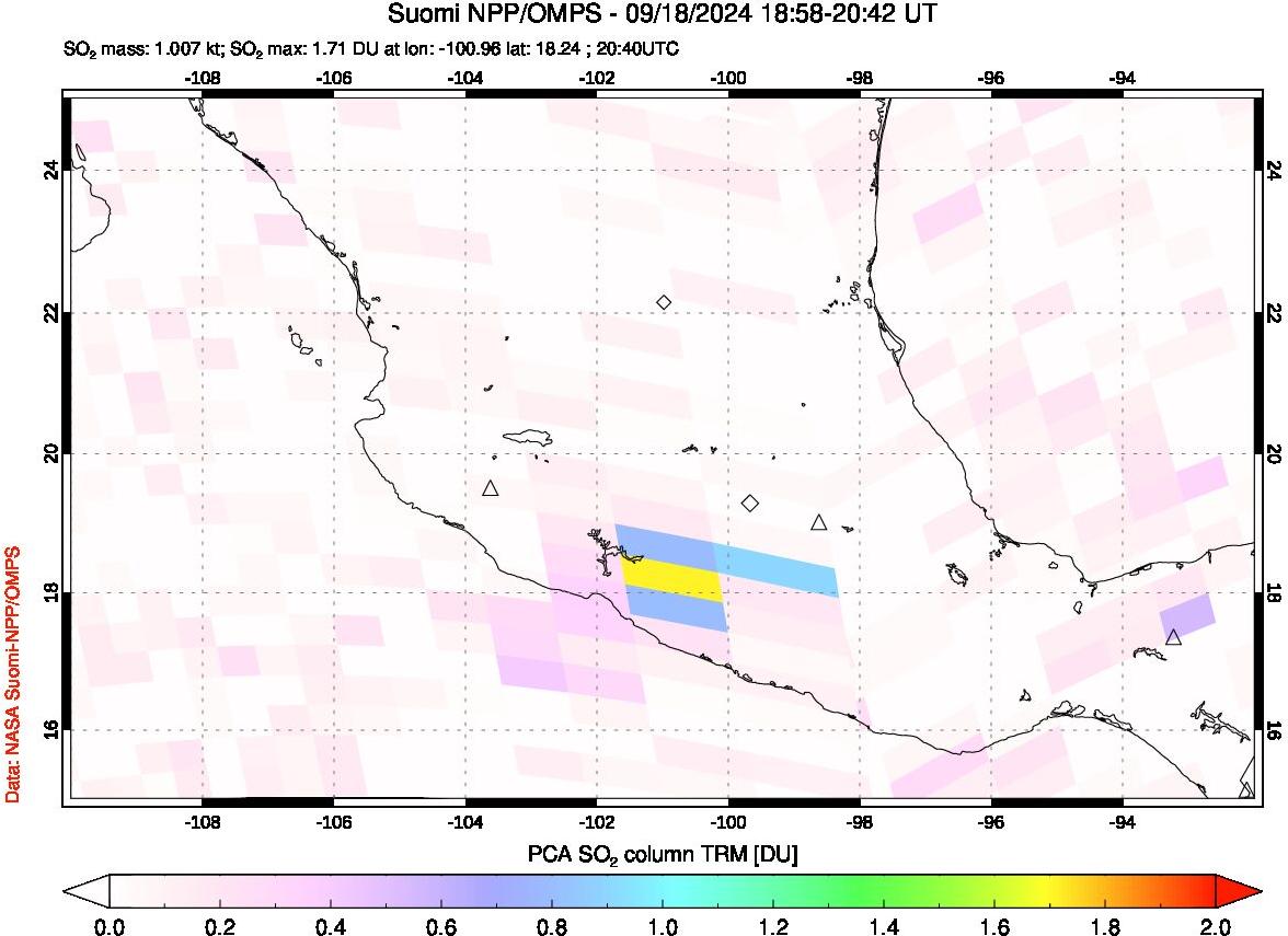 A sulfur dioxide image over Mexico on Sep 18, 2024.