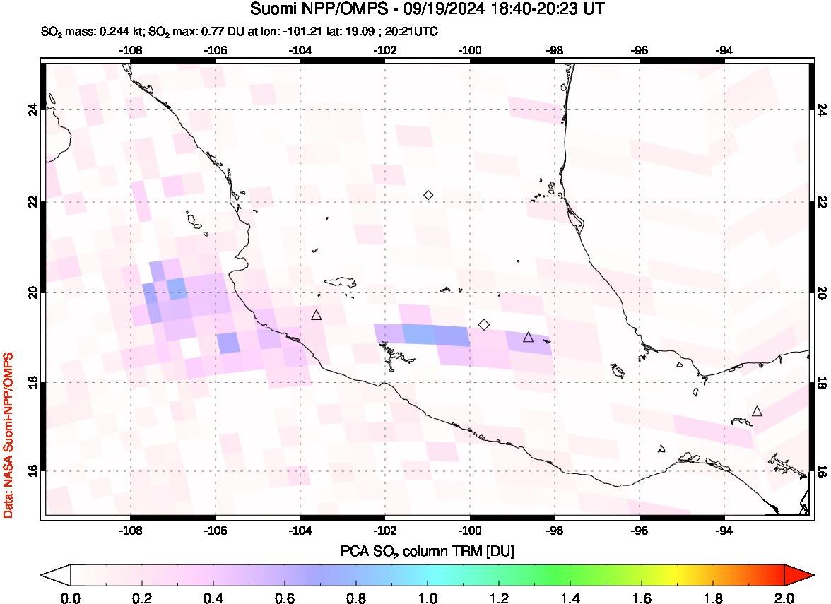 A sulfur dioxide image over Mexico on Sep 19, 2024.