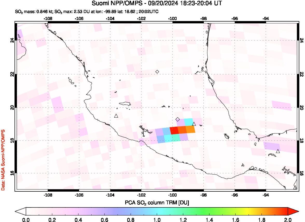 A sulfur dioxide image over Mexico on Sep 20, 2024.