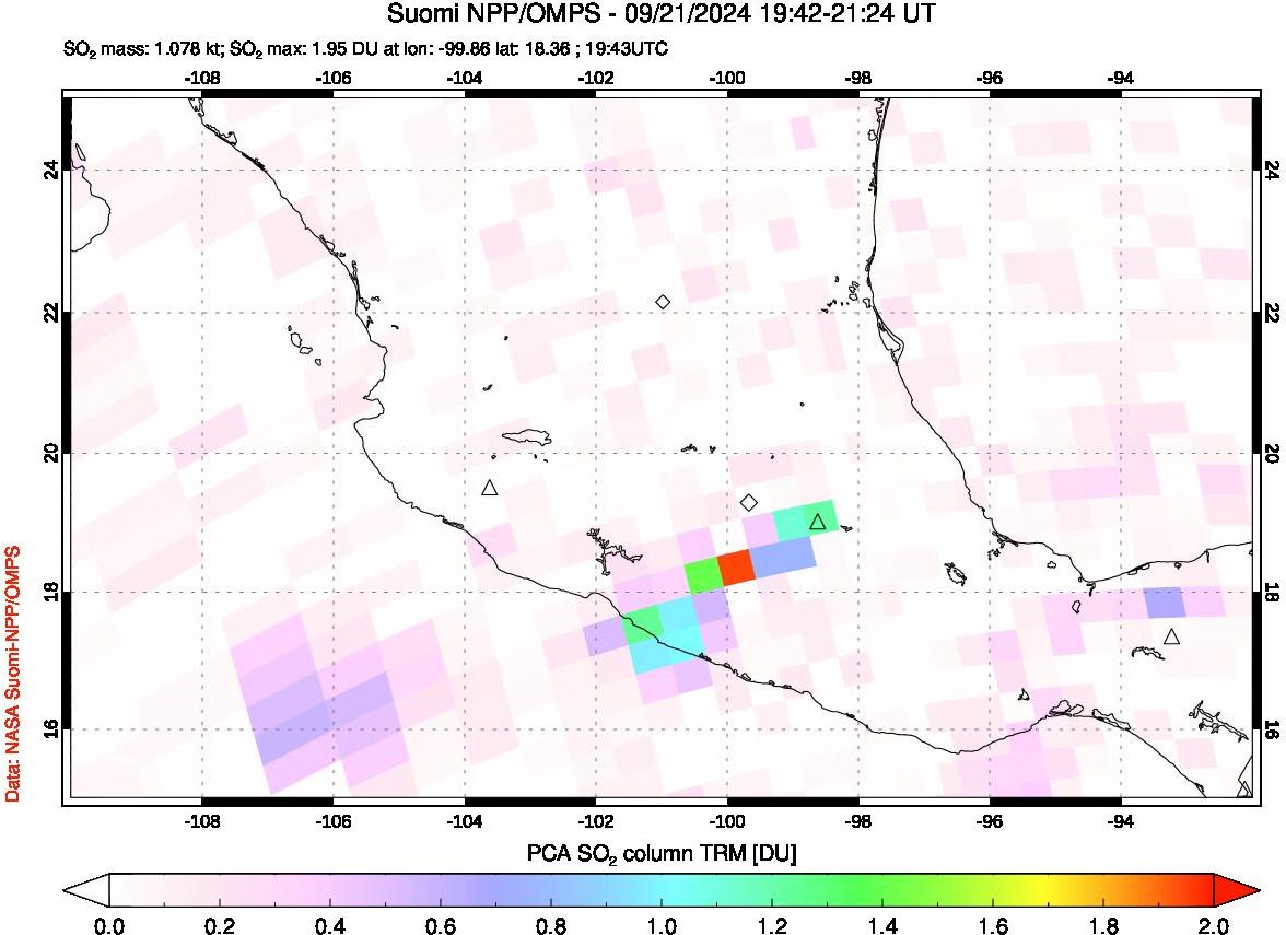 A sulfur dioxide image over Mexico on Sep 21, 2024.