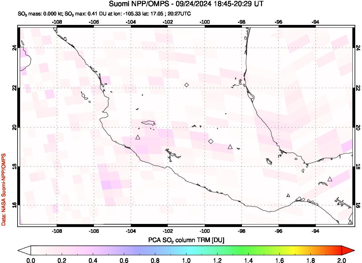 A sulfur dioxide image over Mexico on Sep 24, 2024.