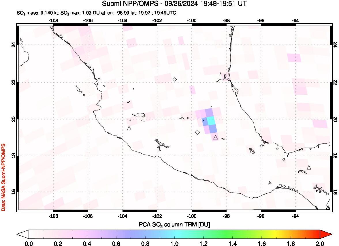 A sulfur dioxide image over Mexico on Sep 26, 2024.