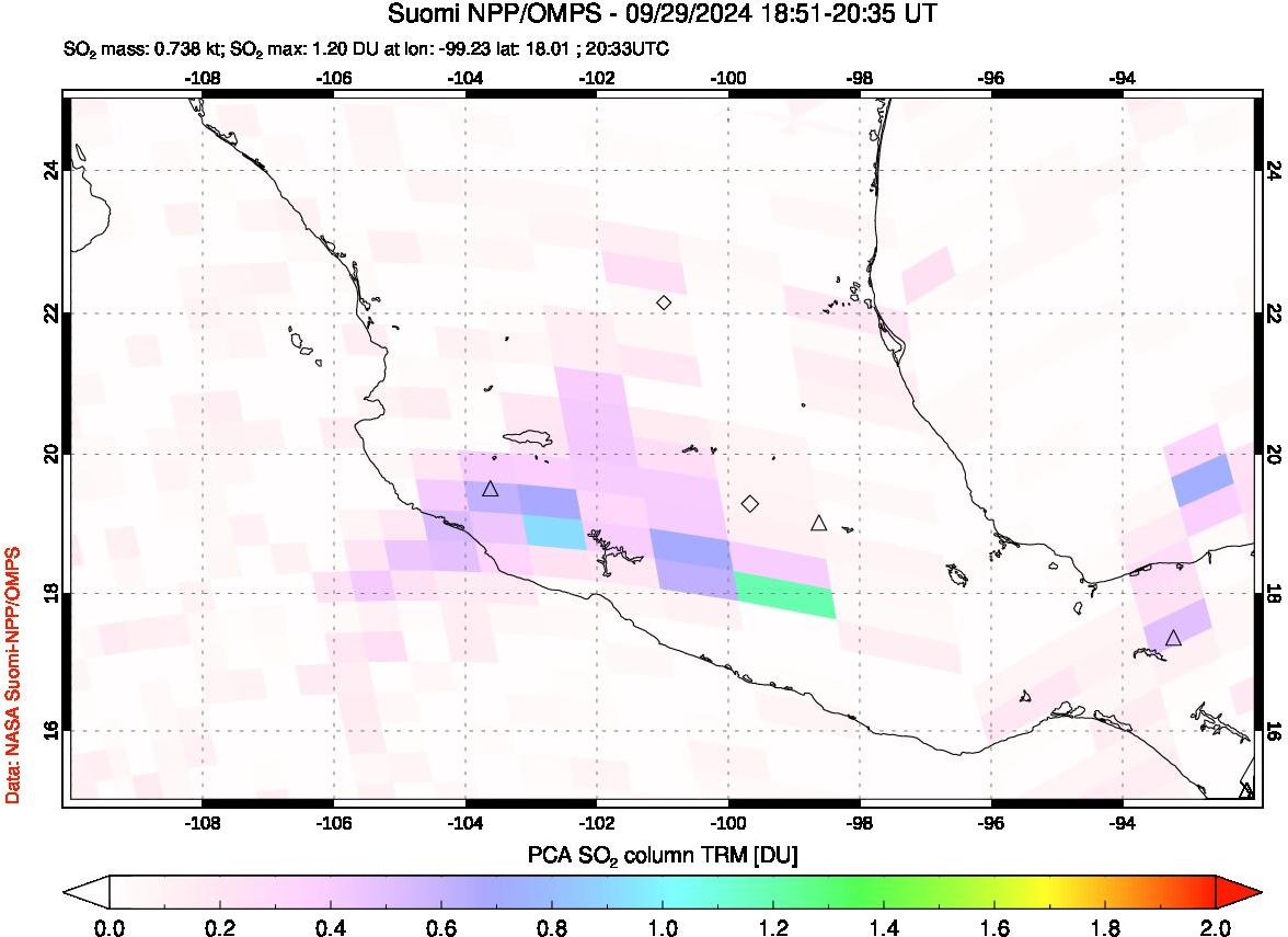 A sulfur dioxide image over Mexico on Sep 29, 2024.