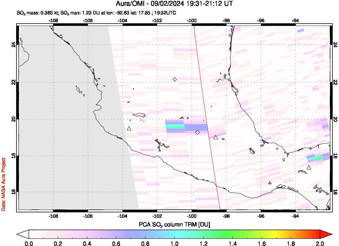 A sulfur dioxide image over Mexico on Sep 02, 2024.