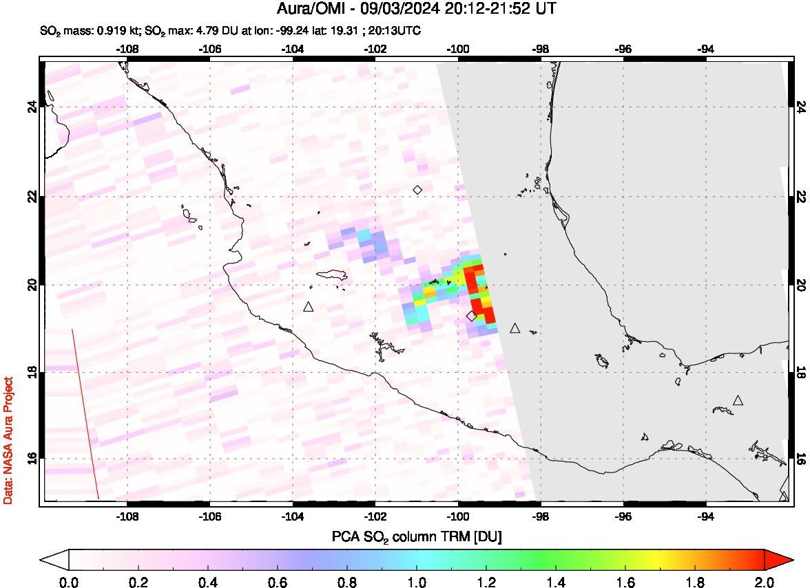 A sulfur dioxide image over Mexico on Sep 03, 2024.