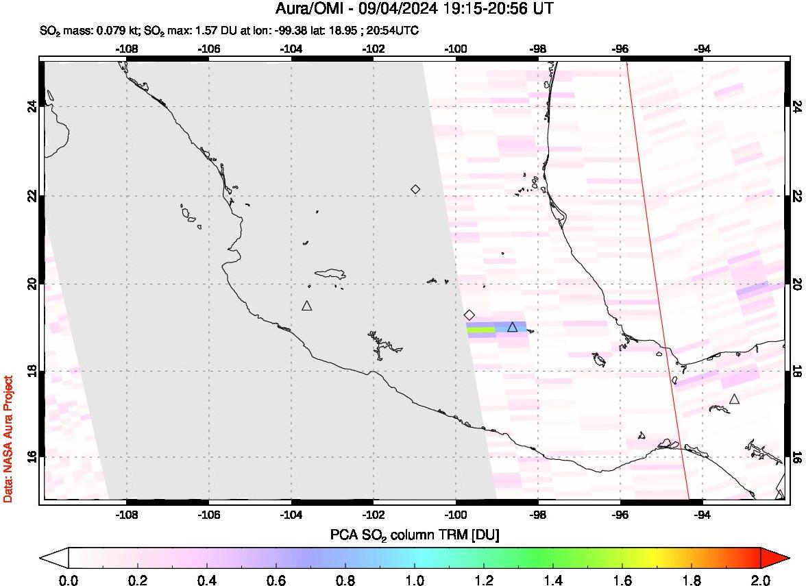 A sulfur dioxide image over Mexico on Sep 04, 2024.