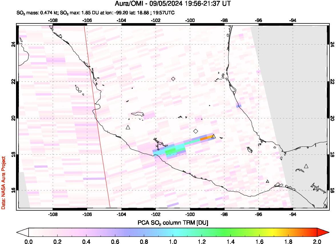 A sulfur dioxide image over Mexico on Sep 05, 2024.