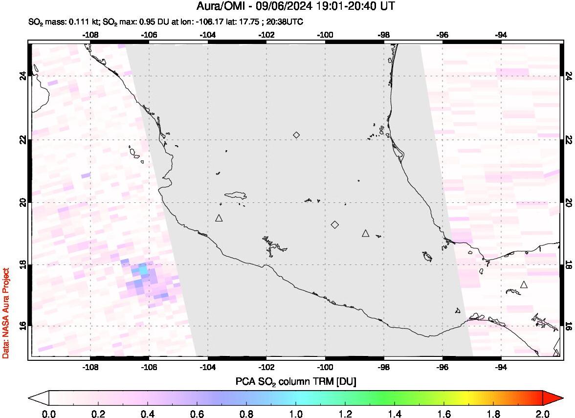 A sulfur dioxide image over Mexico on Sep 06, 2024.