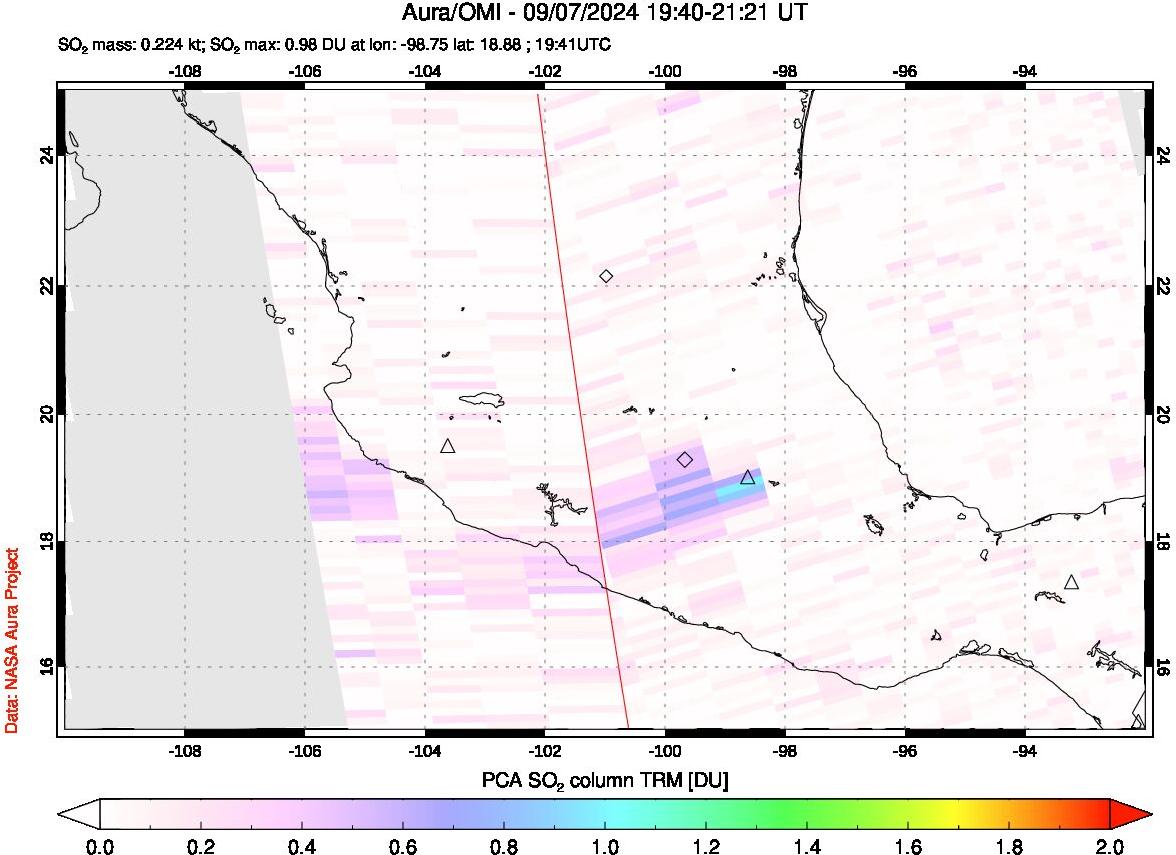 A sulfur dioxide image over Mexico on Sep 07, 2024.