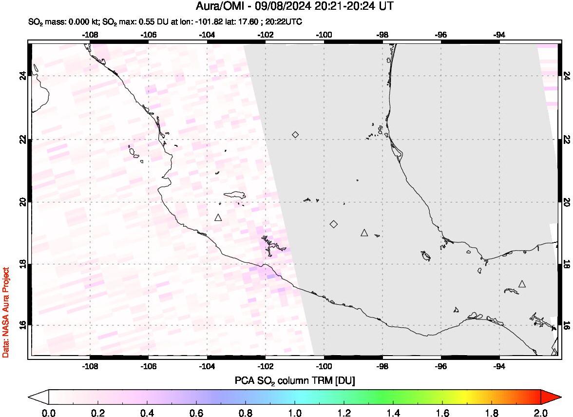 A sulfur dioxide image over Mexico on Sep 08, 2024.