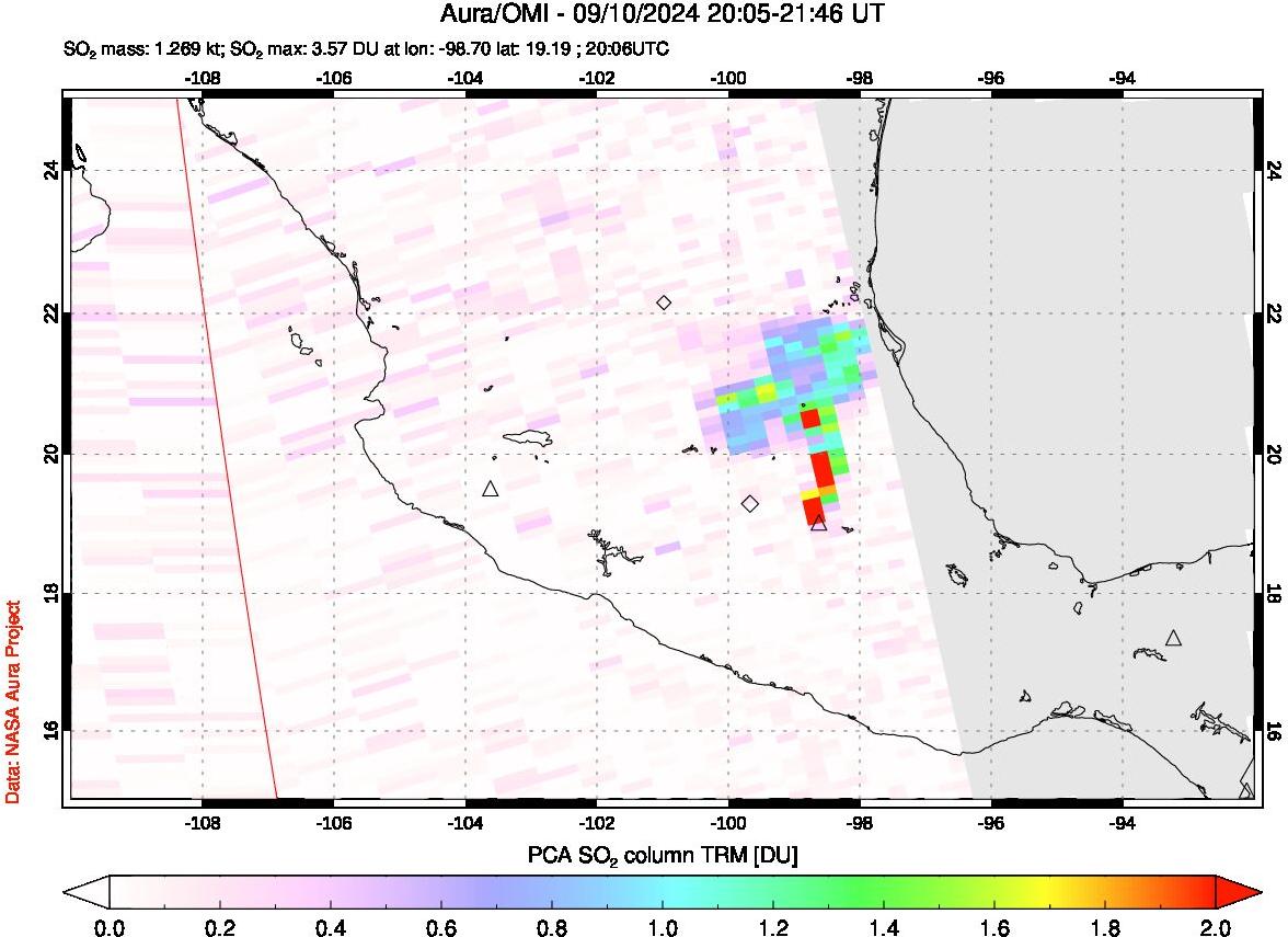 A sulfur dioxide image over Mexico on Sep 10, 2024.