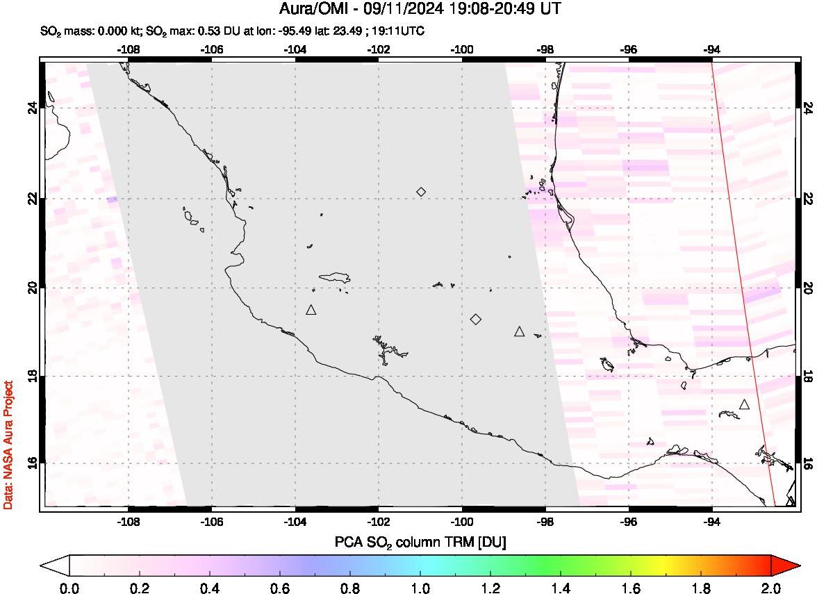 A sulfur dioxide image over Mexico on Sep 11, 2024.