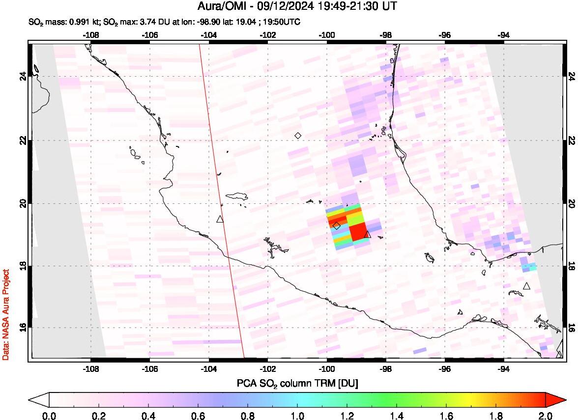 A sulfur dioxide image over Mexico on Sep 12, 2024.