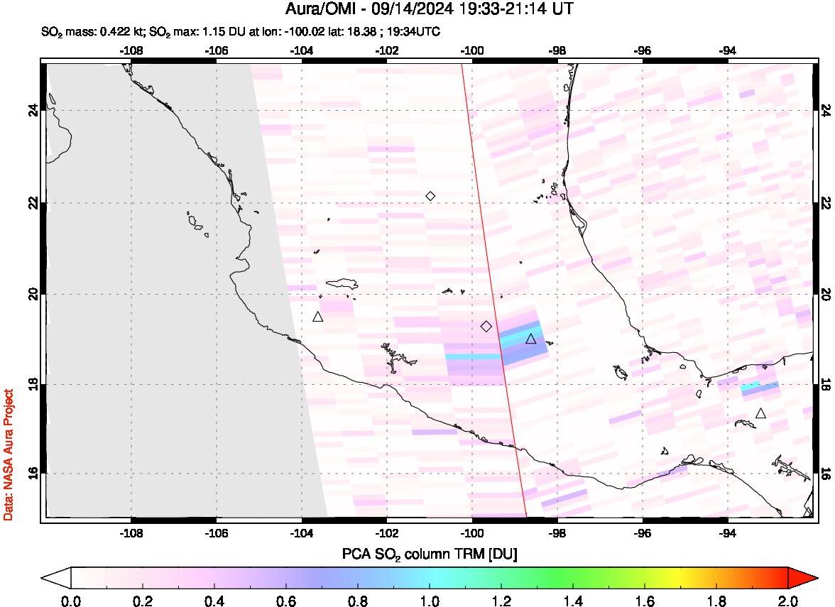 A sulfur dioxide image over Mexico on Sep 14, 2024.