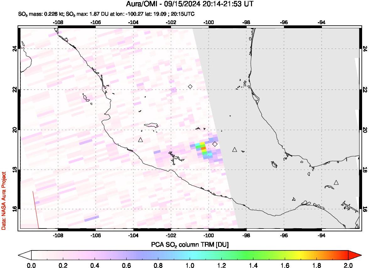 A sulfur dioxide image over Mexico on Sep 15, 2024.