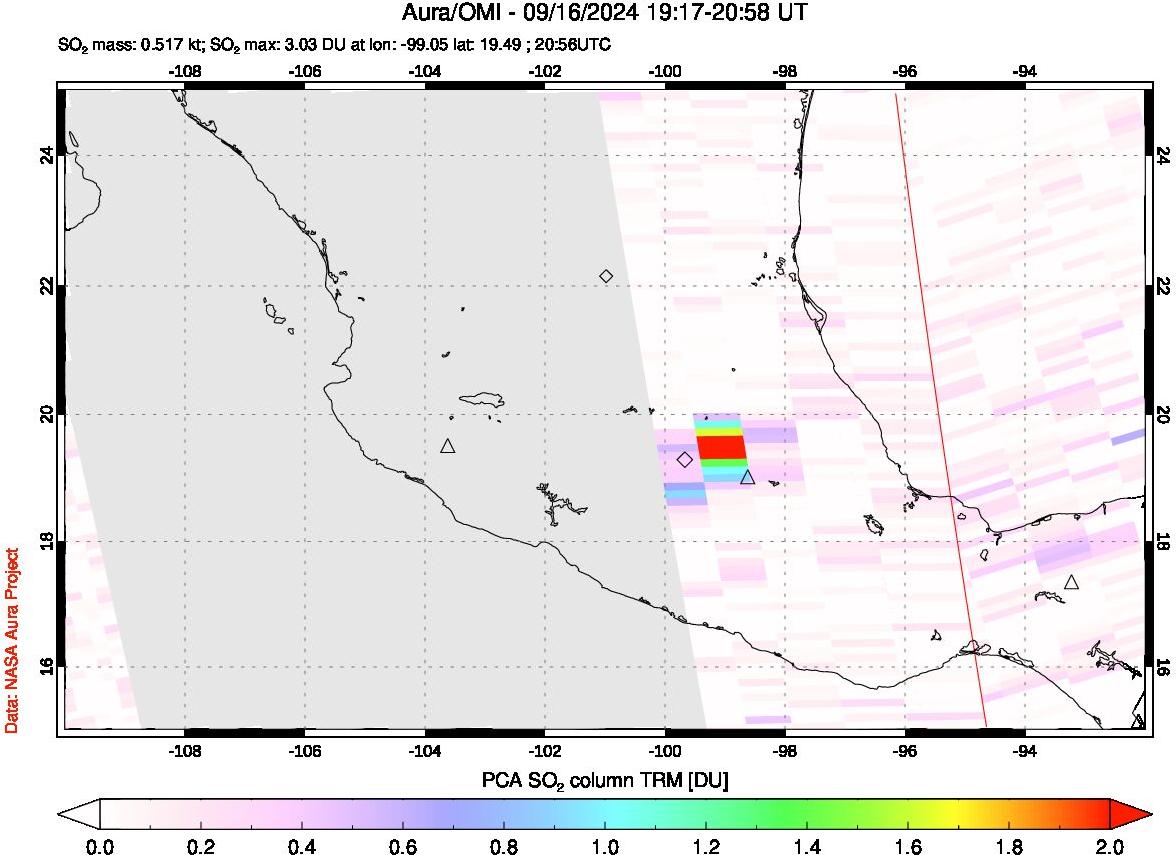 A sulfur dioxide image over Mexico on Sep 16, 2024.