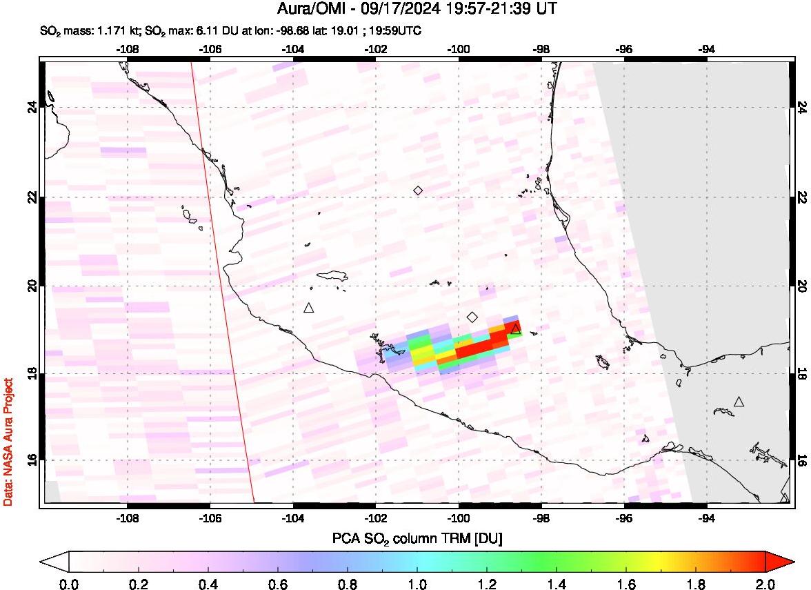 A sulfur dioxide image over Mexico on Sep 17, 2024.