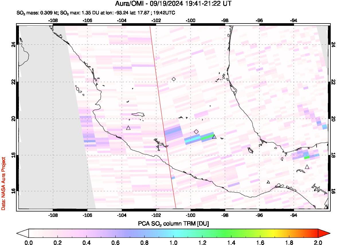 A sulfur dioxide image over Mexico on Sep 19, 2024.