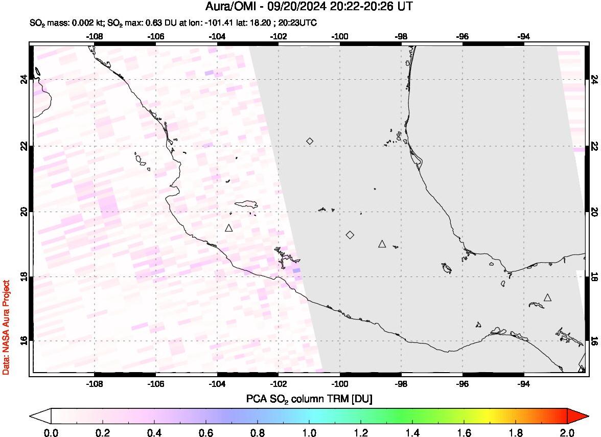 A sulfur dioxide image over Mexico on Sep 20, 2024.