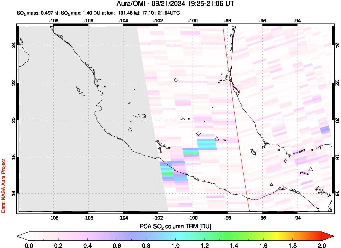 A sulfur dioxide image over Mexico on Sep 21, 2024.