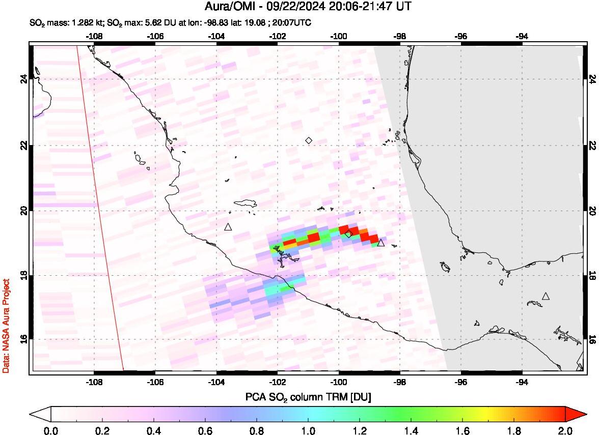 A sulfur dioxide image over Mexico on Sep 22, 2024.