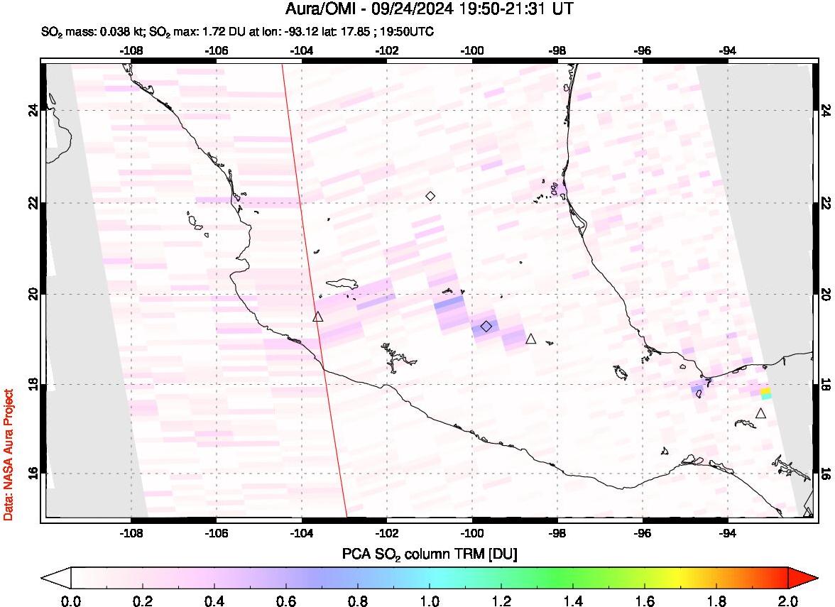 A sulfur dioxide image over Mexico on Sep 24, 2024.