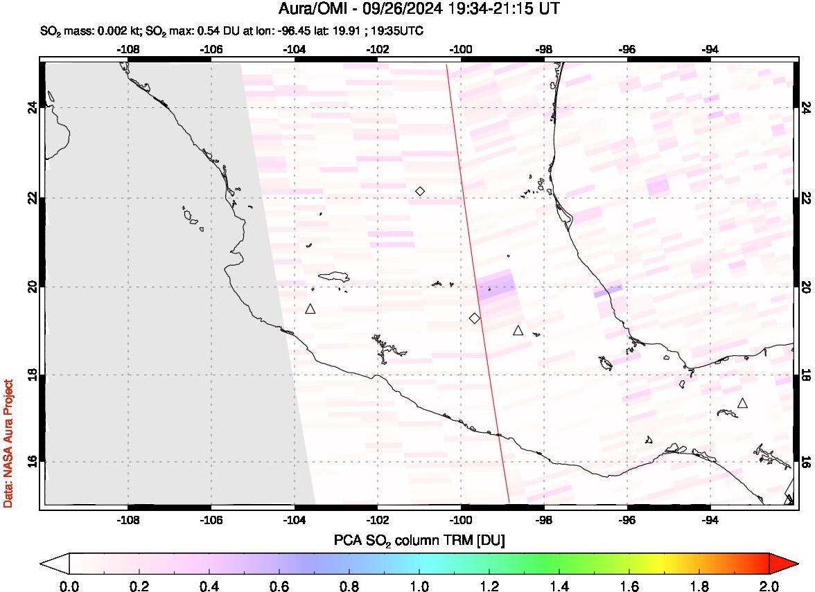 A sulfur dioxide image over Mexico on Sep 26, 2024.