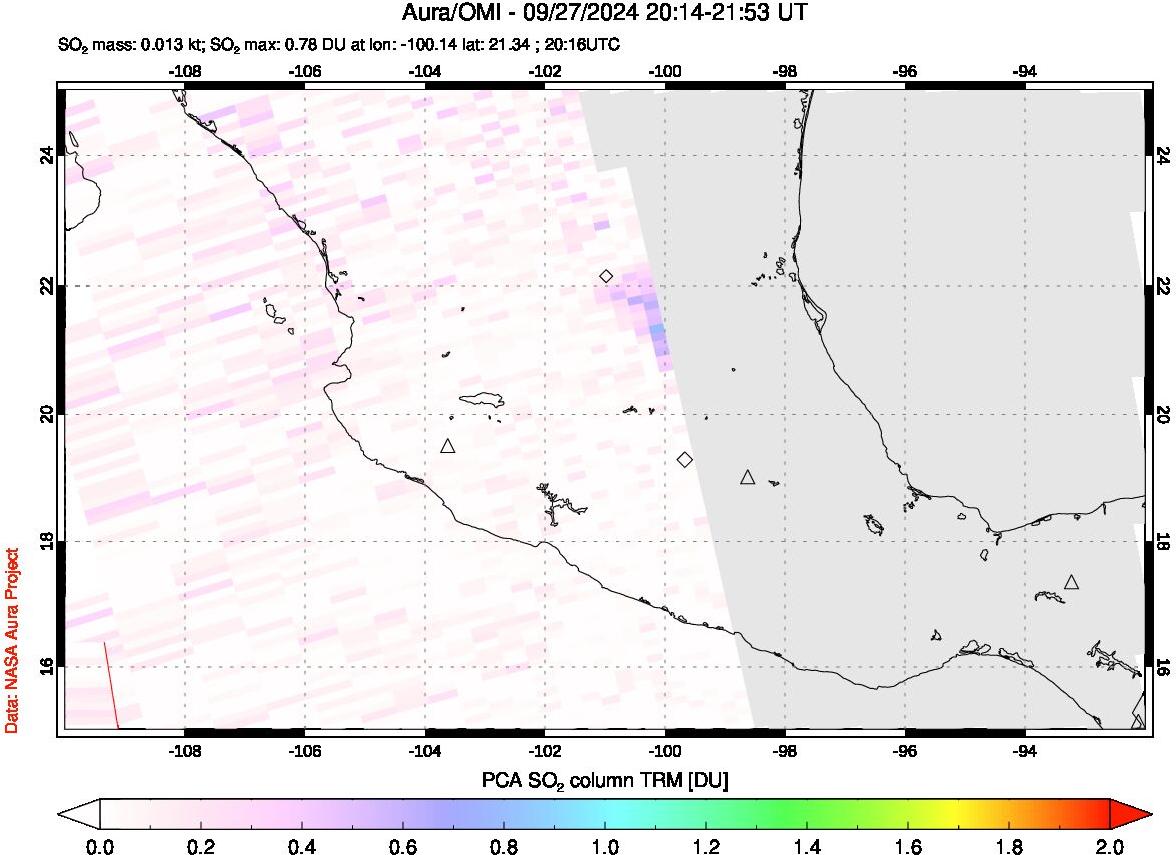 A sulfur dioxide image over Mexico on Sep 27, 2024.