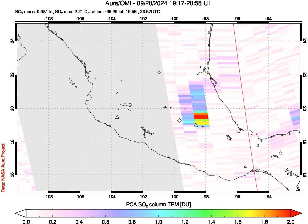 A sulfur dioxide image over Mexico on Sep 28, 2024.