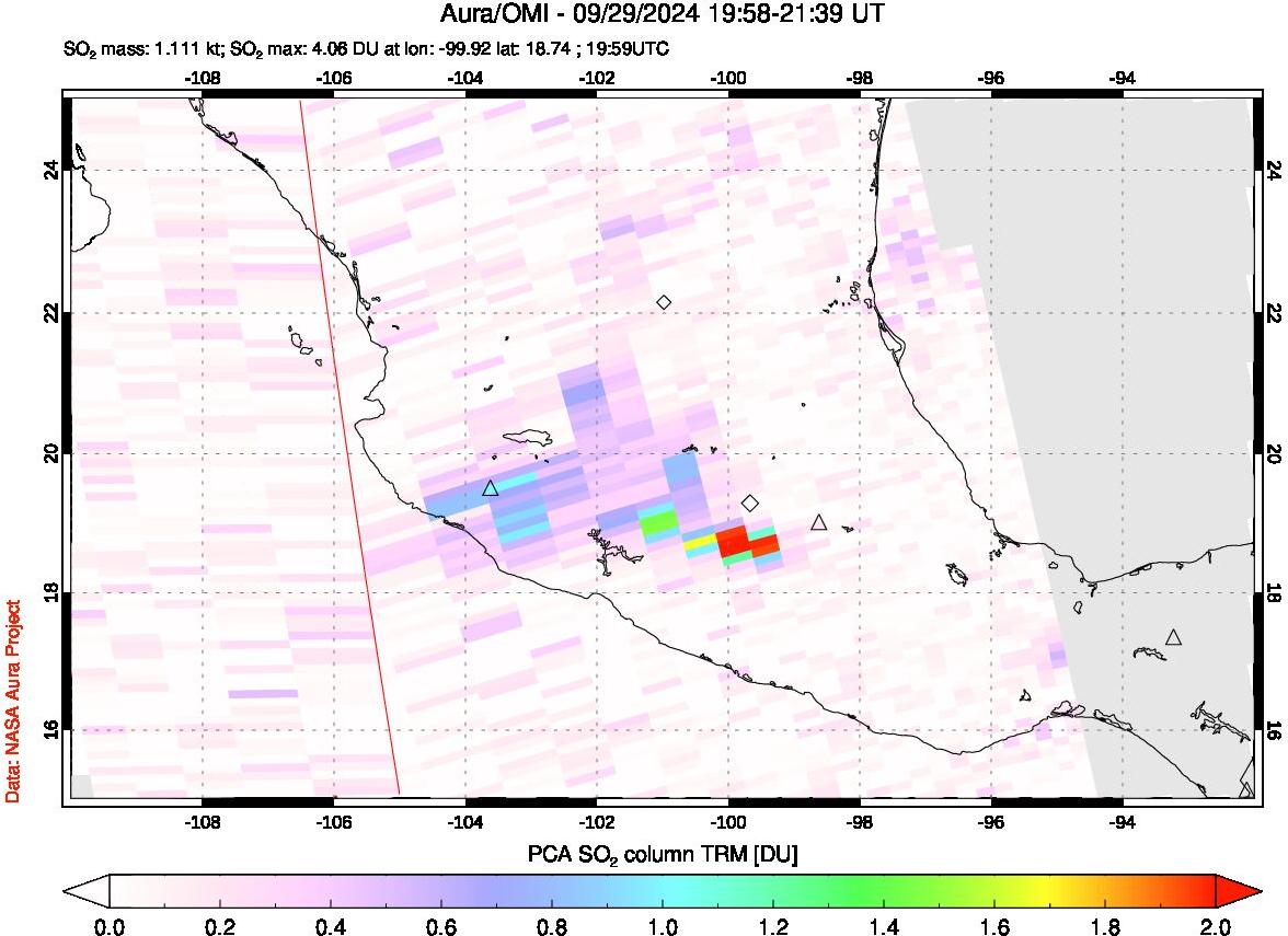 A sulfur dioxide image over Mexico on Sep 29, 2024.