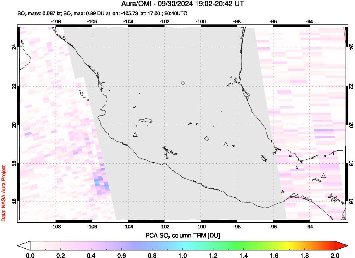 A sulfur dioxide image over Mexico on Sep 30, 2024.