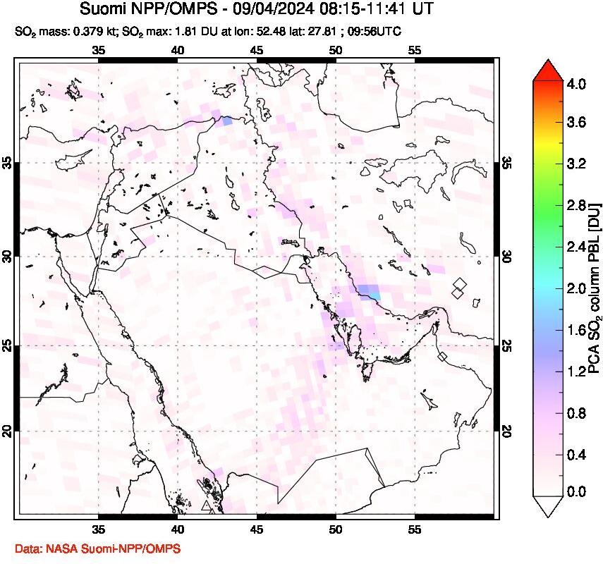 A sulfur dioxide image over Middle East on Sep 04, 2024.