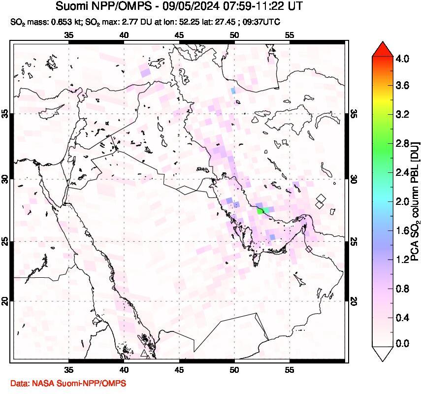 A sulfur dioxide image over Middle East on Sep 05, 2024.