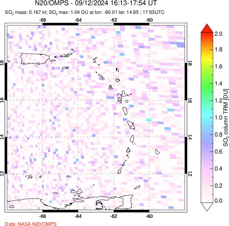 A sulfur dioxide image over Montserrat, West Indies on Sep 12, 2024.