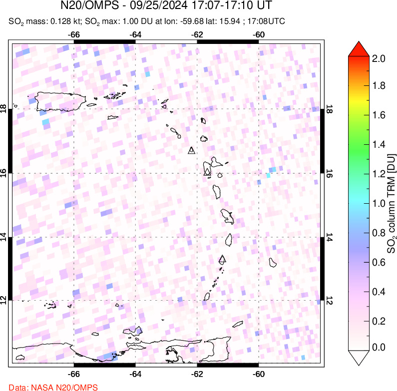 A sulfur dioxide image over Montserrat, West Indies on Sep 25, 2024.