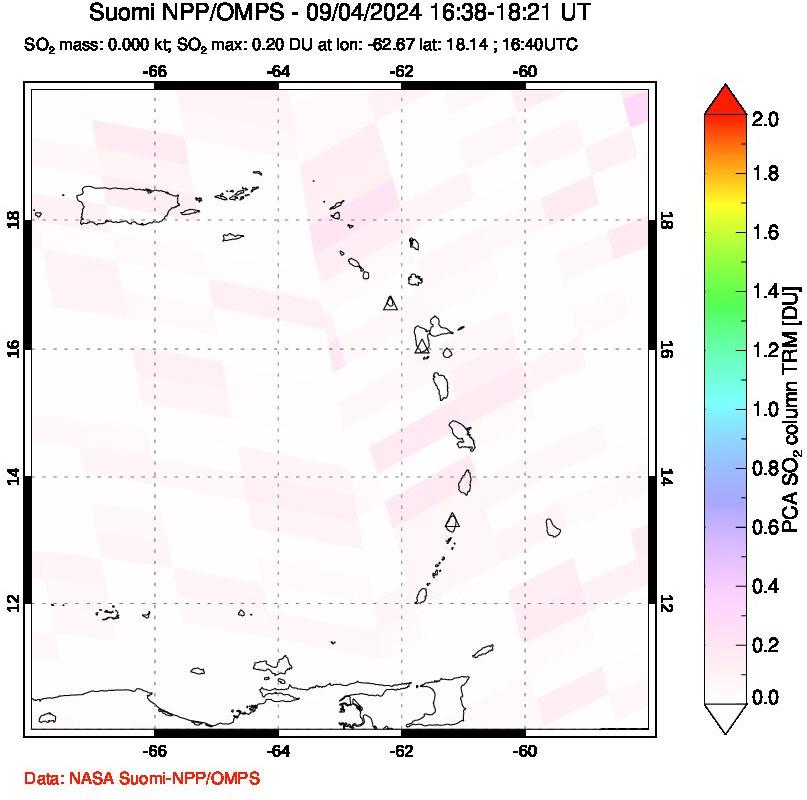 A sulfur dioxide image over Montserrat, West Indies on Sep 04, 2024.