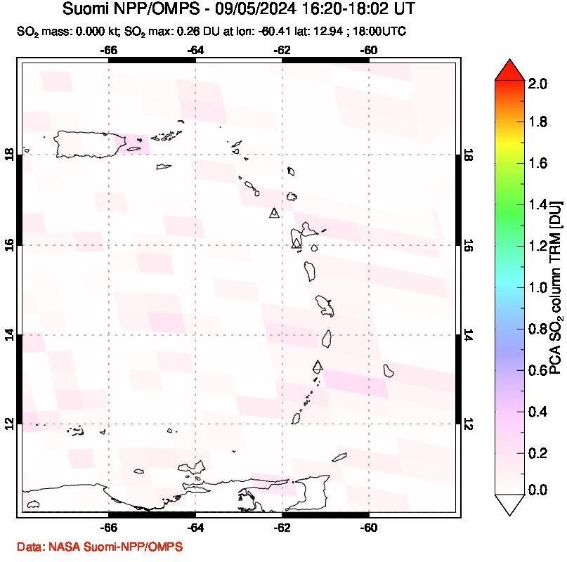 A sulfur dioxide image over Montserrat, West Indies on Sep 05, 2024.