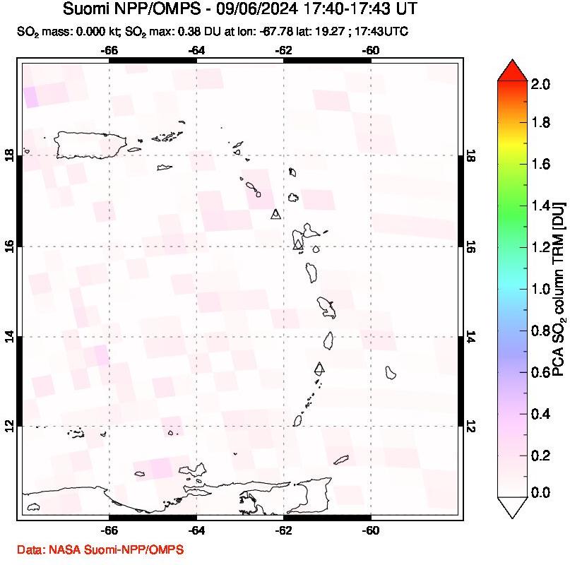 A sulfur dioxide image over Montserrat, West Indies on Sep 06, 2024.