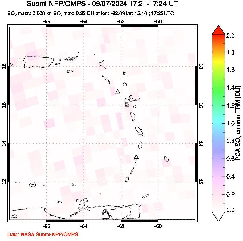 A sulfur dioxide image over Montserrat, West Indies on Sep 07, 2024.