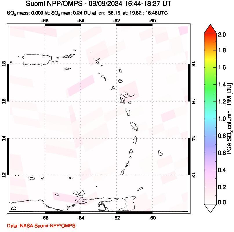 A sulfur dioxide image over Montserrat, West Indies on Sep 09, 2024.