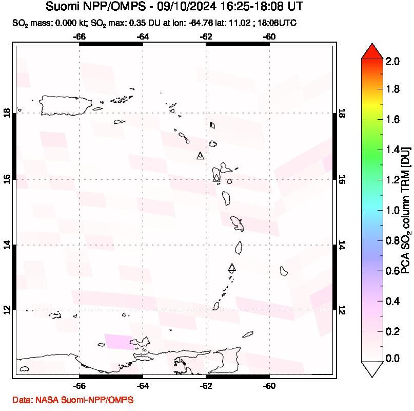 A sulfur dioxide image over Montserrat, West Indies on Sep 10, 2024.