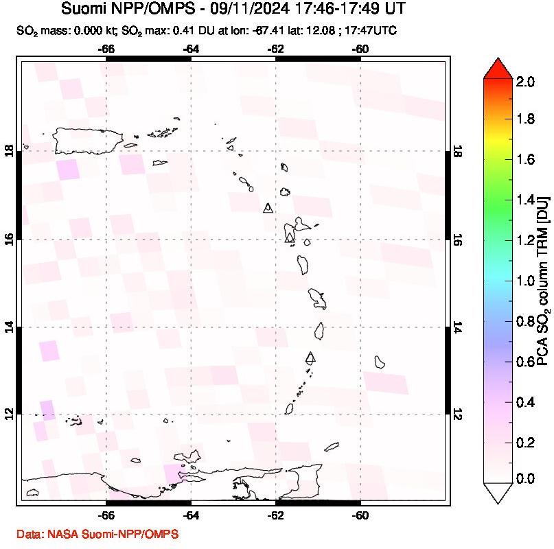 A sulfur dioxide image over Montserrat, West Indies on Sep 11, 2024.