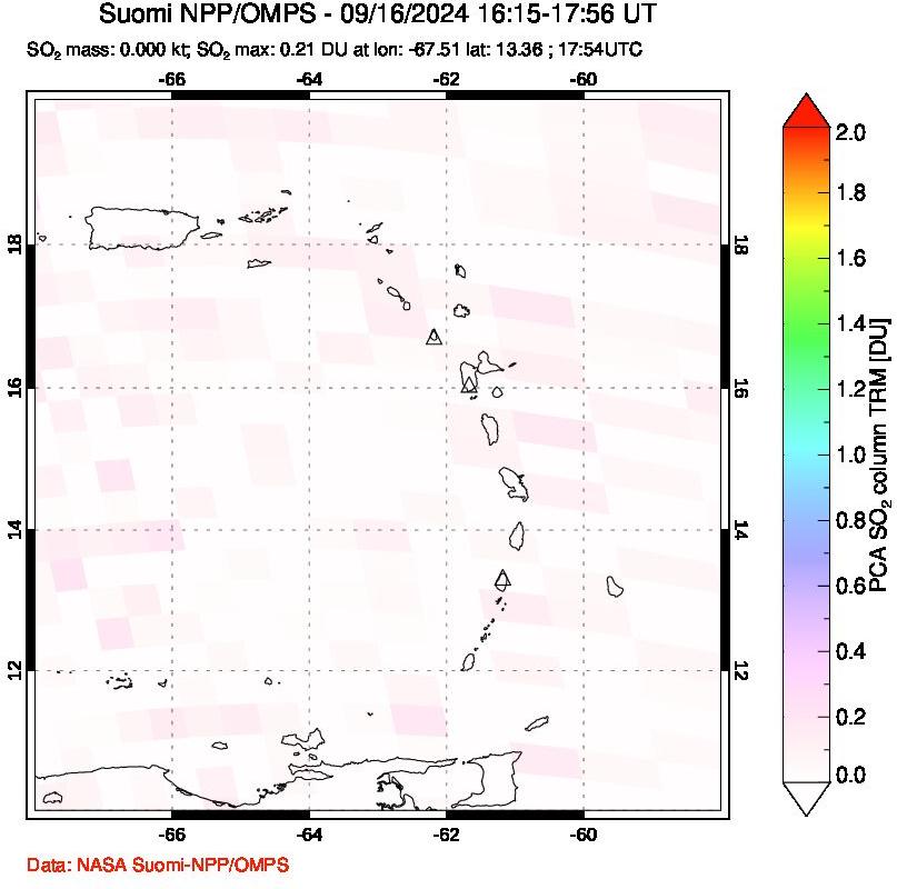 A sulfur dioxide image over Montserrat, West Indies on Sep 16, 2024.