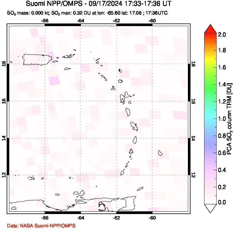 A sulfur dioxide image over Montserrat, West Indies on Sep 17, 2024.