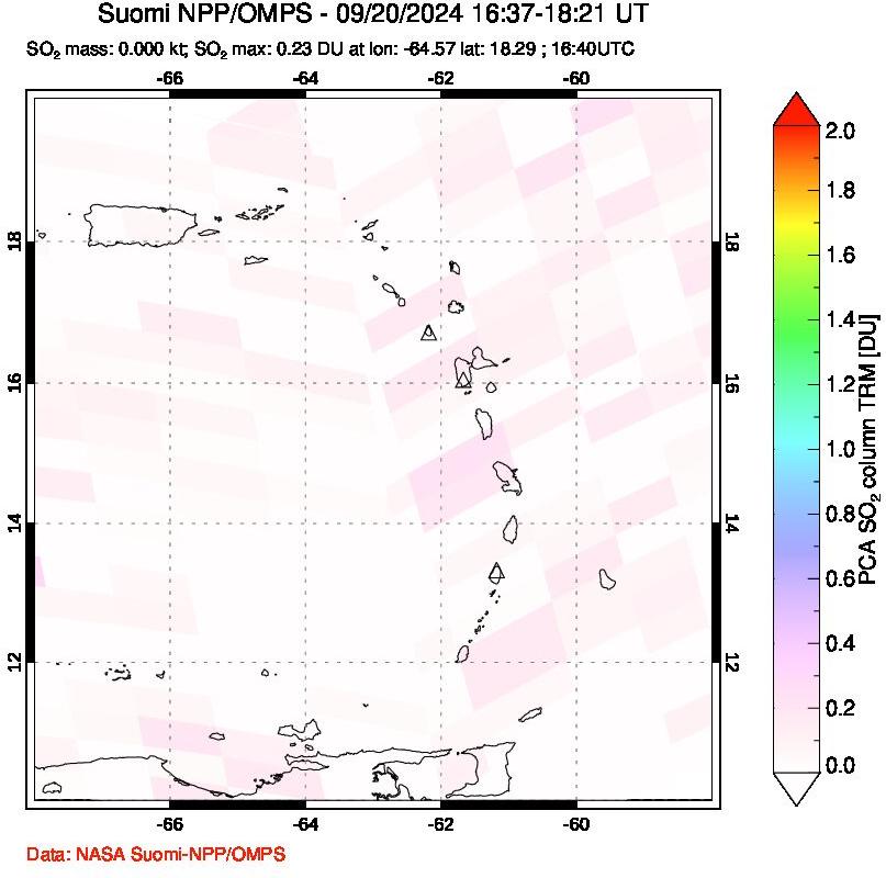 A sulfur dioxide image over Montserrat, West Indies on Sep 20, 2024.