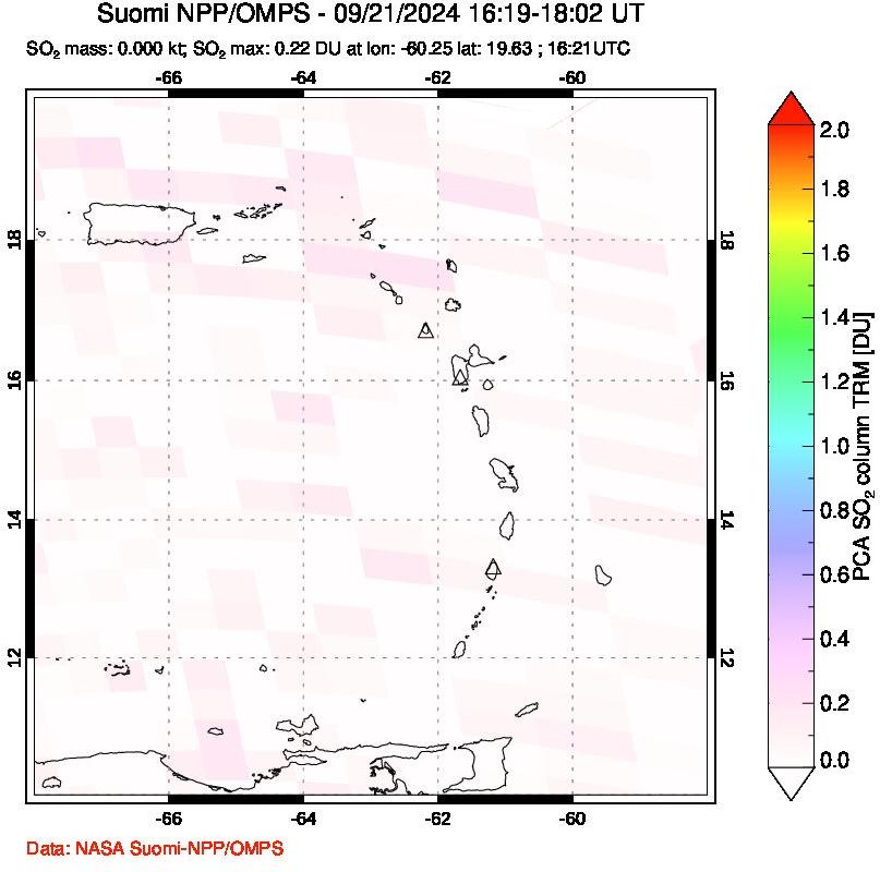 A sulfur dioxide image over Montserrat, West Indies on Sep 21, 2024.