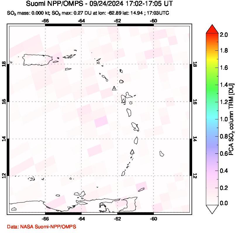 A sulfur dioxide image over Montserrat, West Indies on Sep 24, 2024.