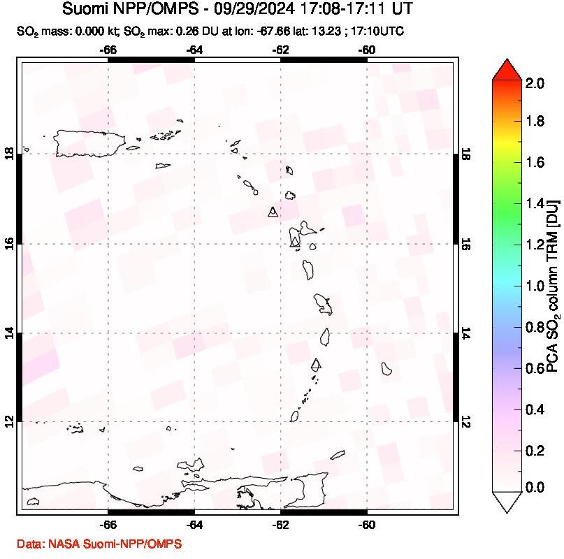 A sulfur dioxide image over Montserrat, West Indies on Sep 29, 2024.