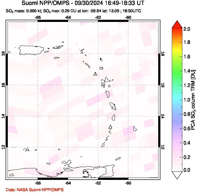 A sulfur dioxide image over Montserrat, West Indies on Sep 30, 2024.