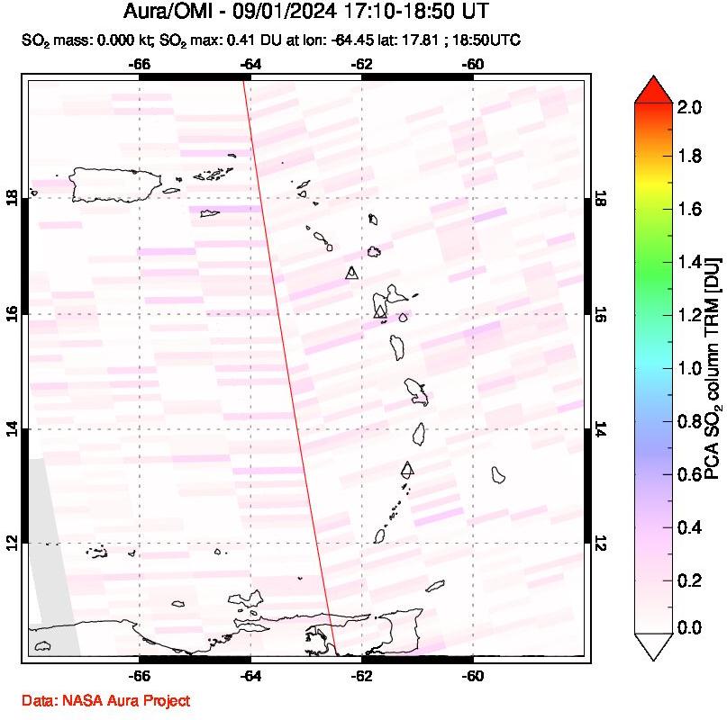 A sulfur dioxide image over Montserrat, West Indies on Sep 01, 2024.